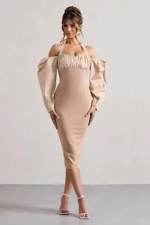 Couture Client | Champagne Halter-Neck Puff Sleeve Midi Dress Club L London