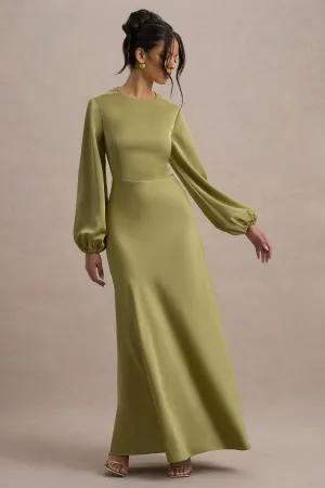 Crawley | Light Green Satin Puff-Sleeve Maxi Dress Club L London