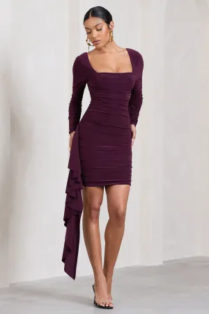 Crimson Cut | Plum Long-Sleeved Ruffled Bodycon Mini Dress Club L London