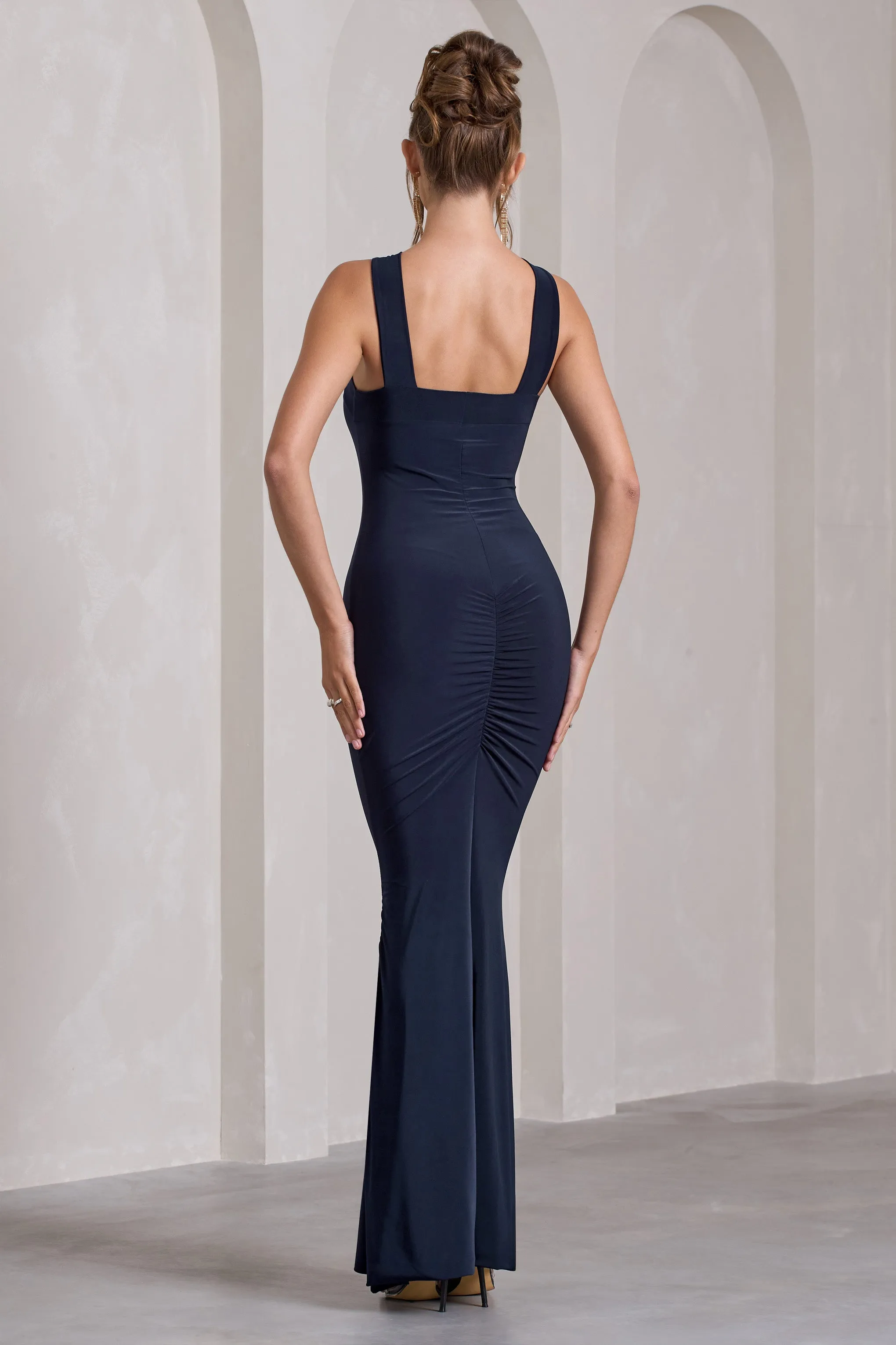 Cross My Heart | Navy Sleeveless Cross-Neck Maxi Dress Club L London