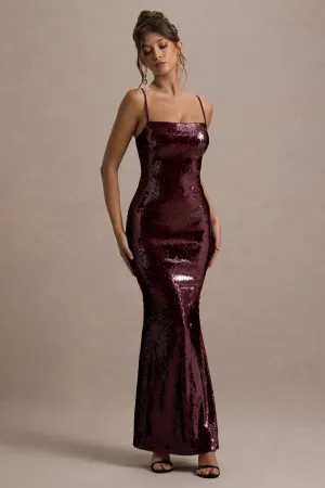 Crystalline | Berry Sequin Strappy Maxi Dress Club L London