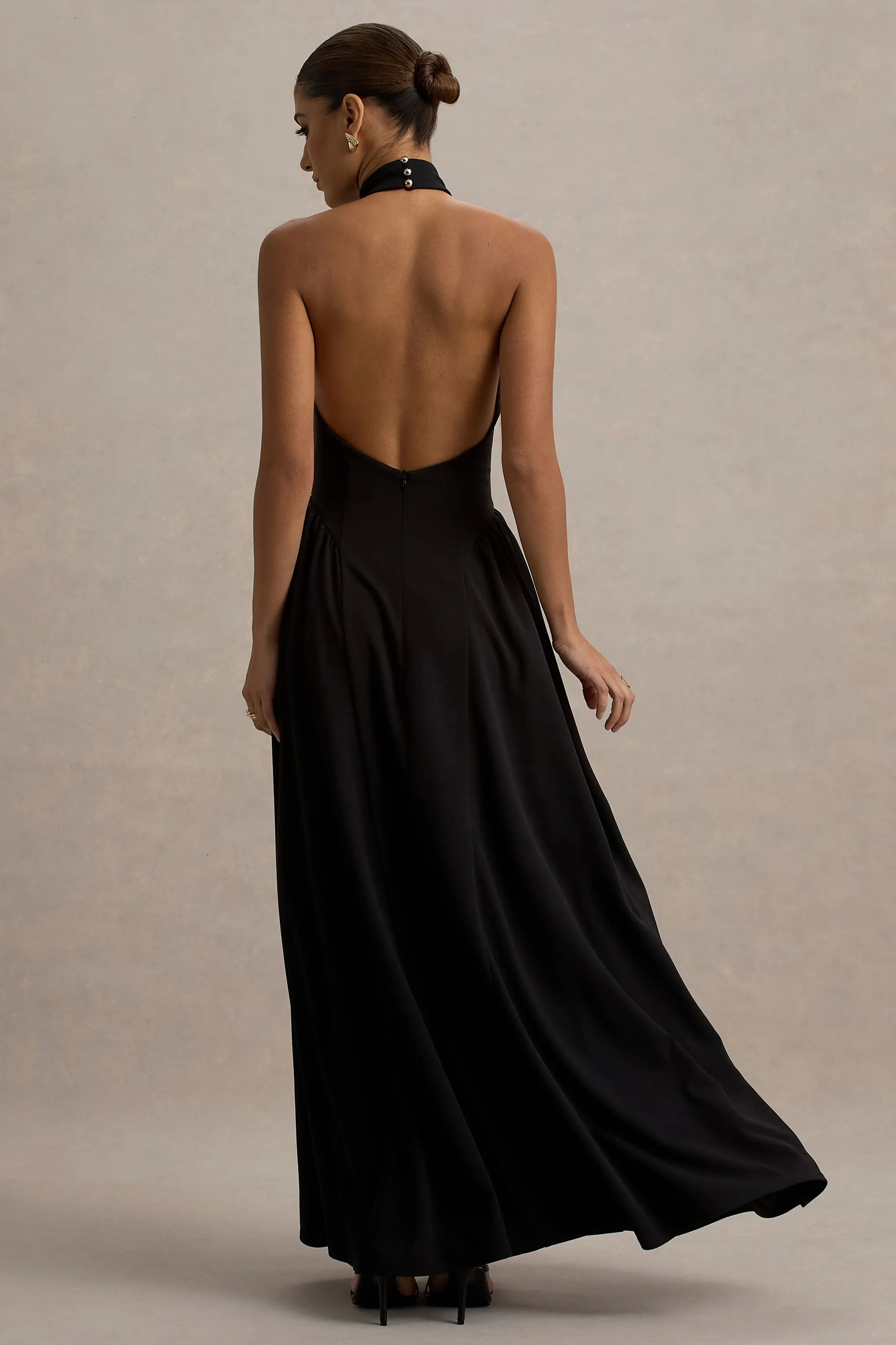 Cynthia | Black High-Neck Maxi Dress With Volume Skirt Club L London