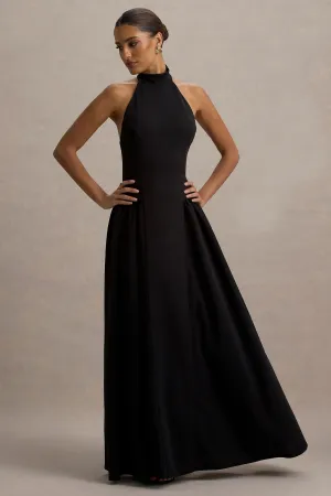 Cynthia | Black High-Neck Maxi Dress With Volume Skirt Club L London