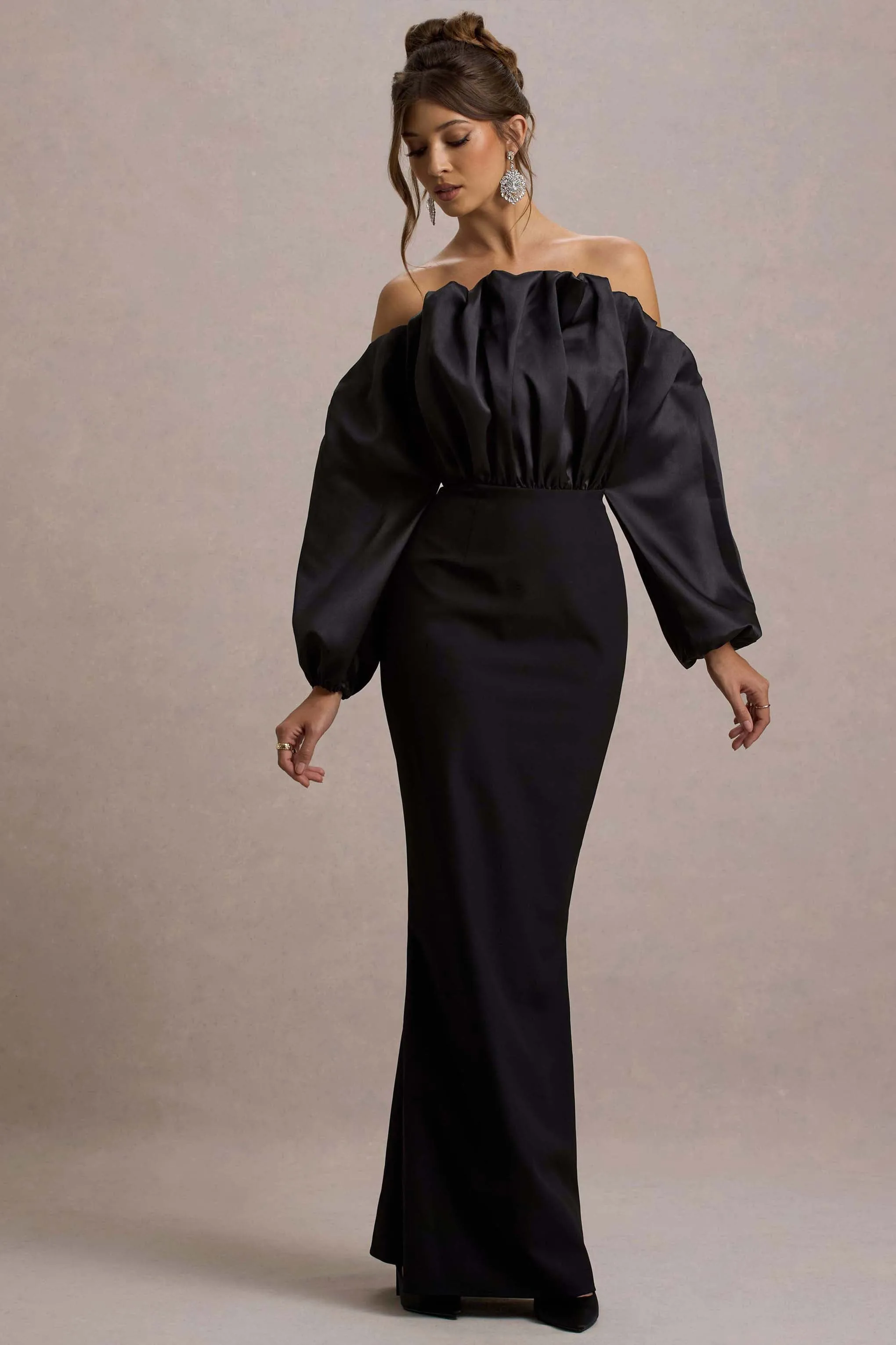 Cyrene | Black Ruffled Maxi Dress Club L London
