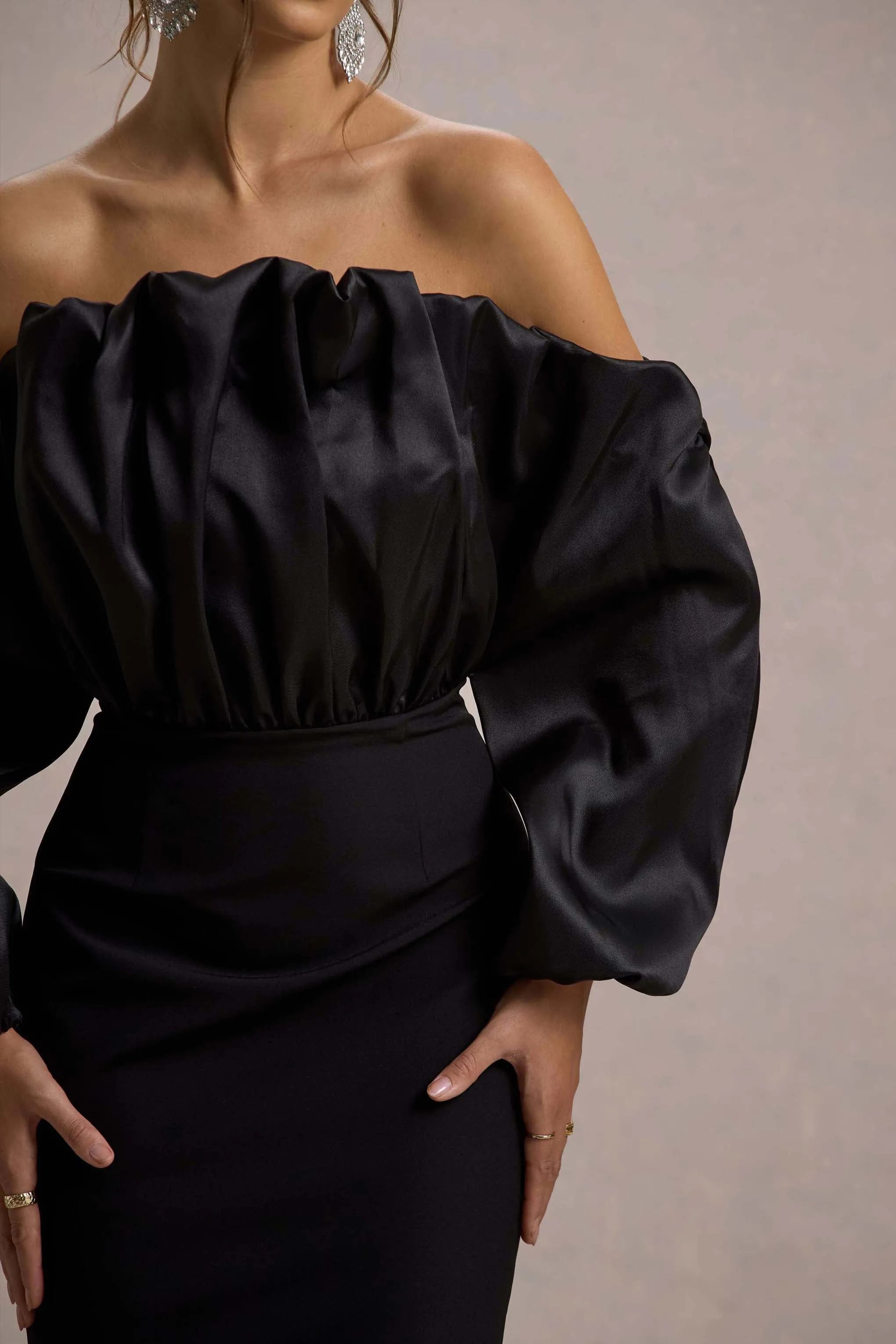 Cyrene | Black Ruffled Maxi Dress Club L London