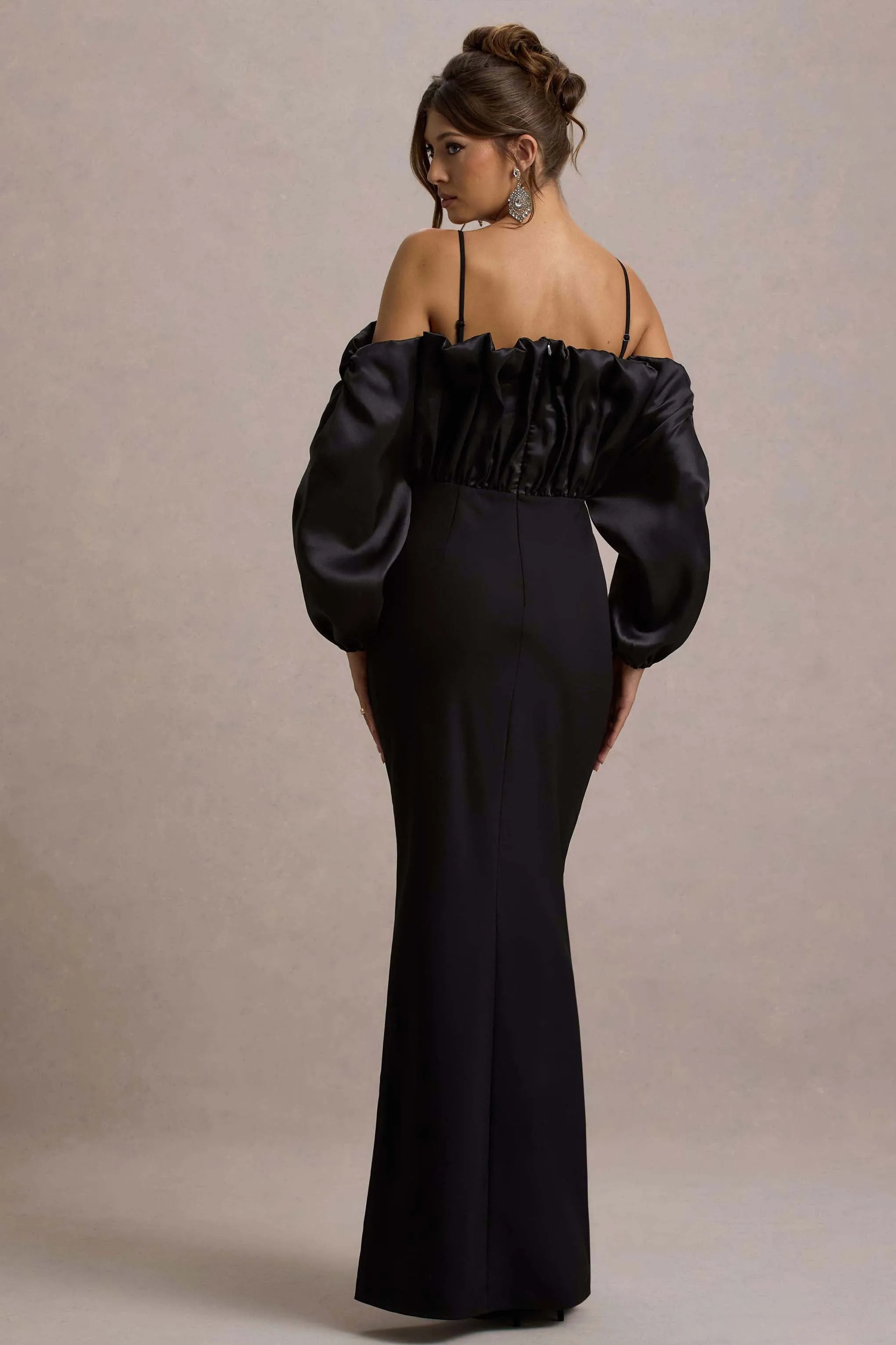 Cyrene | Black Ruffled Maxi Dress Club L London