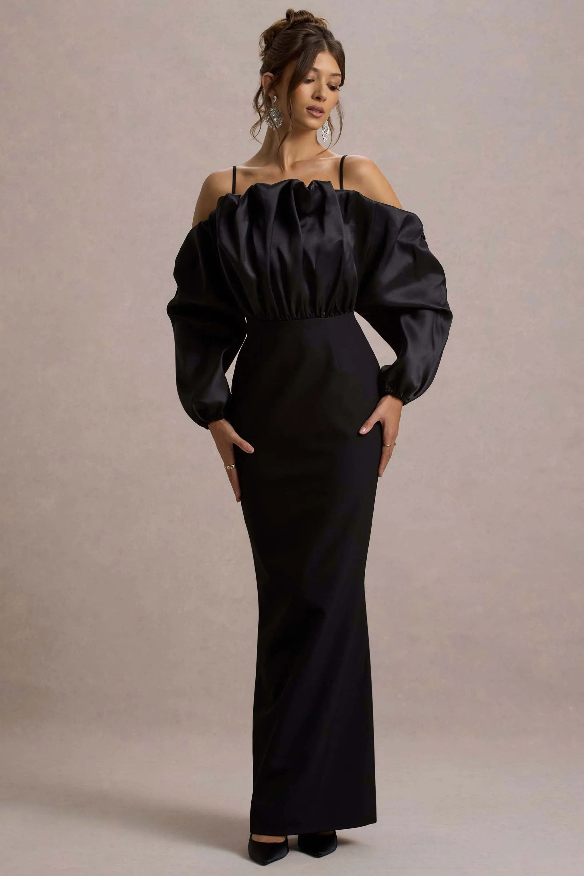 Cyrene | Black Ruffled Maxi Dress Club L London