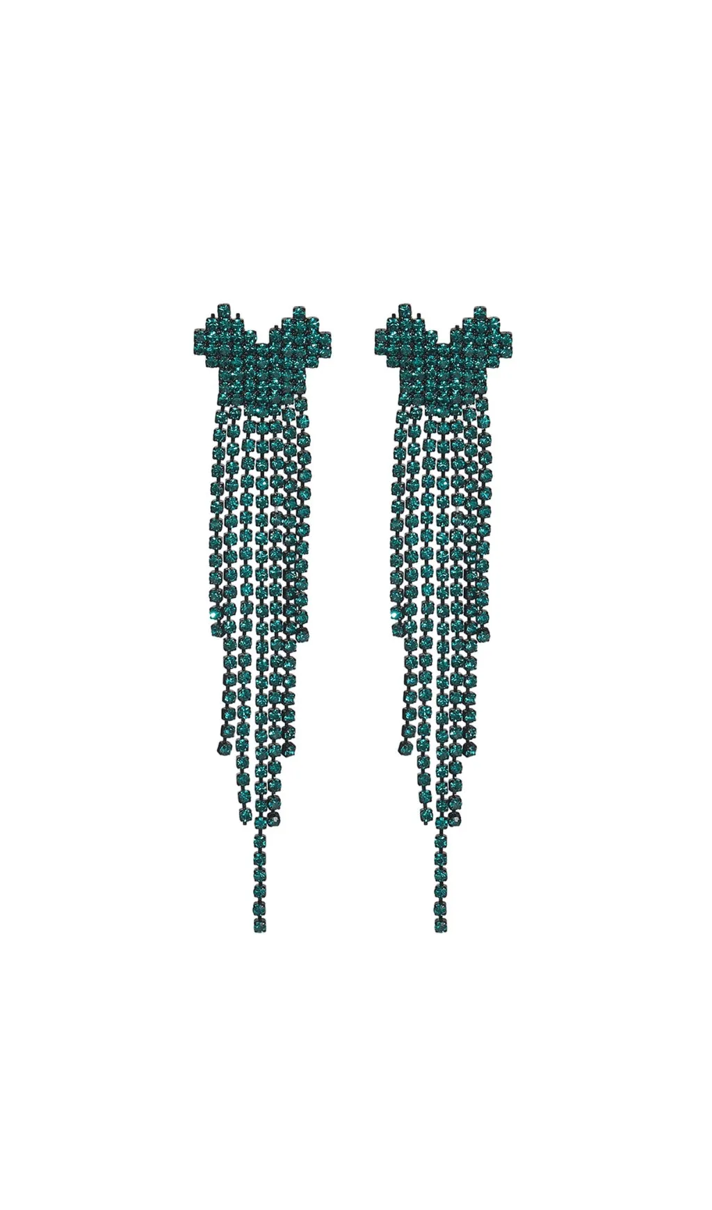 Dahlia Green Rhinestone Heart Tassel Earrings Gloria Lanvin