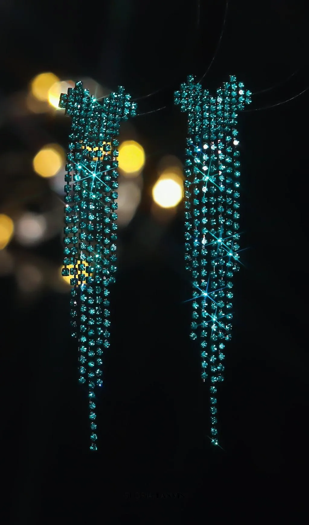 Dahlia Green Rhinestone Heart Tassel Earrings Gloria Lanvin
