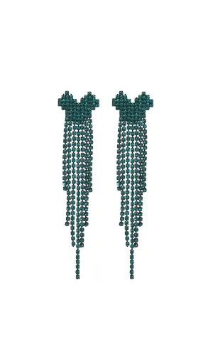 Dahlia Green Rhinestone Heart Tassel Earrings Gloria Lanvin
