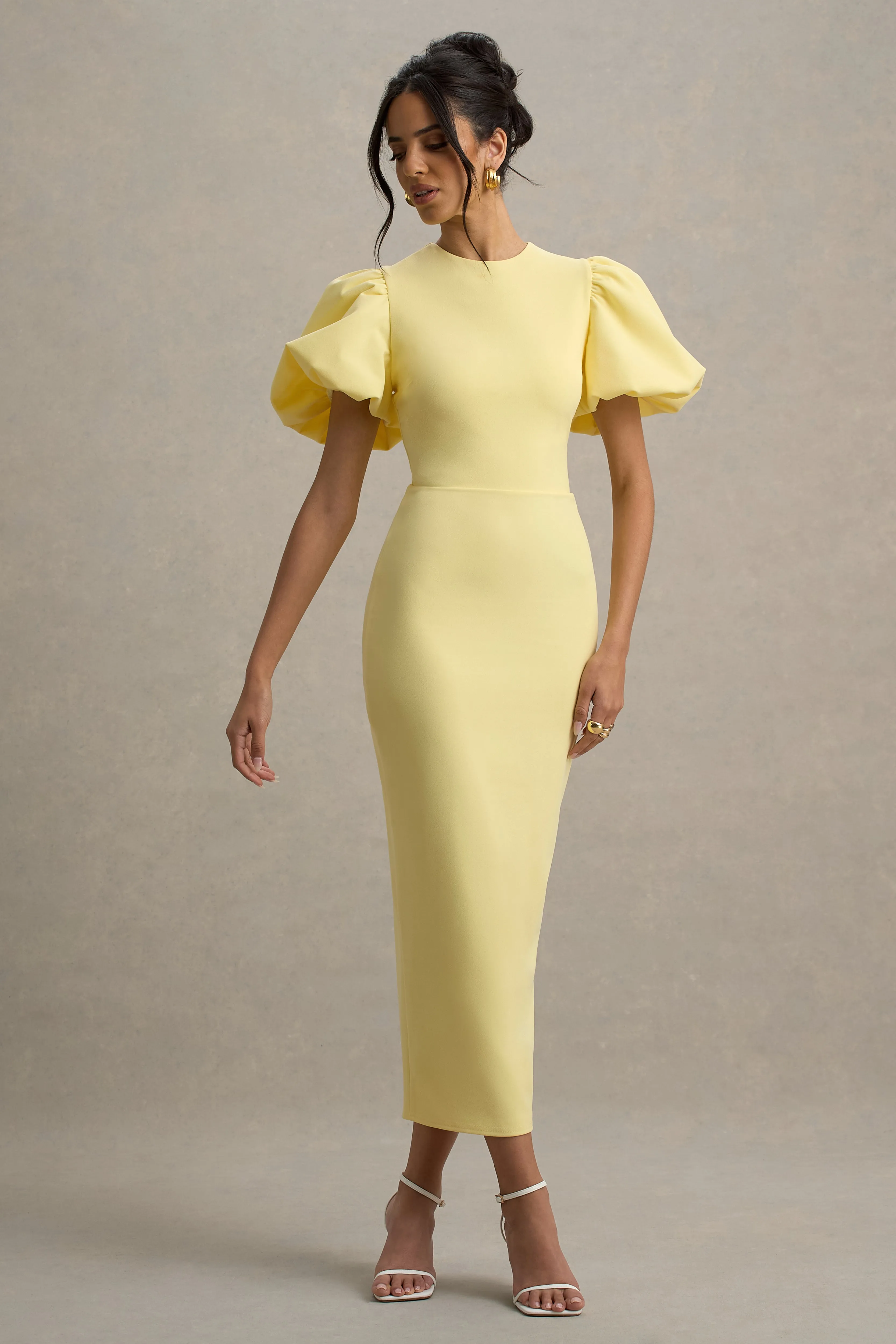 Dakota | Lemon Puff-Sleeve Midi Dress Club L London