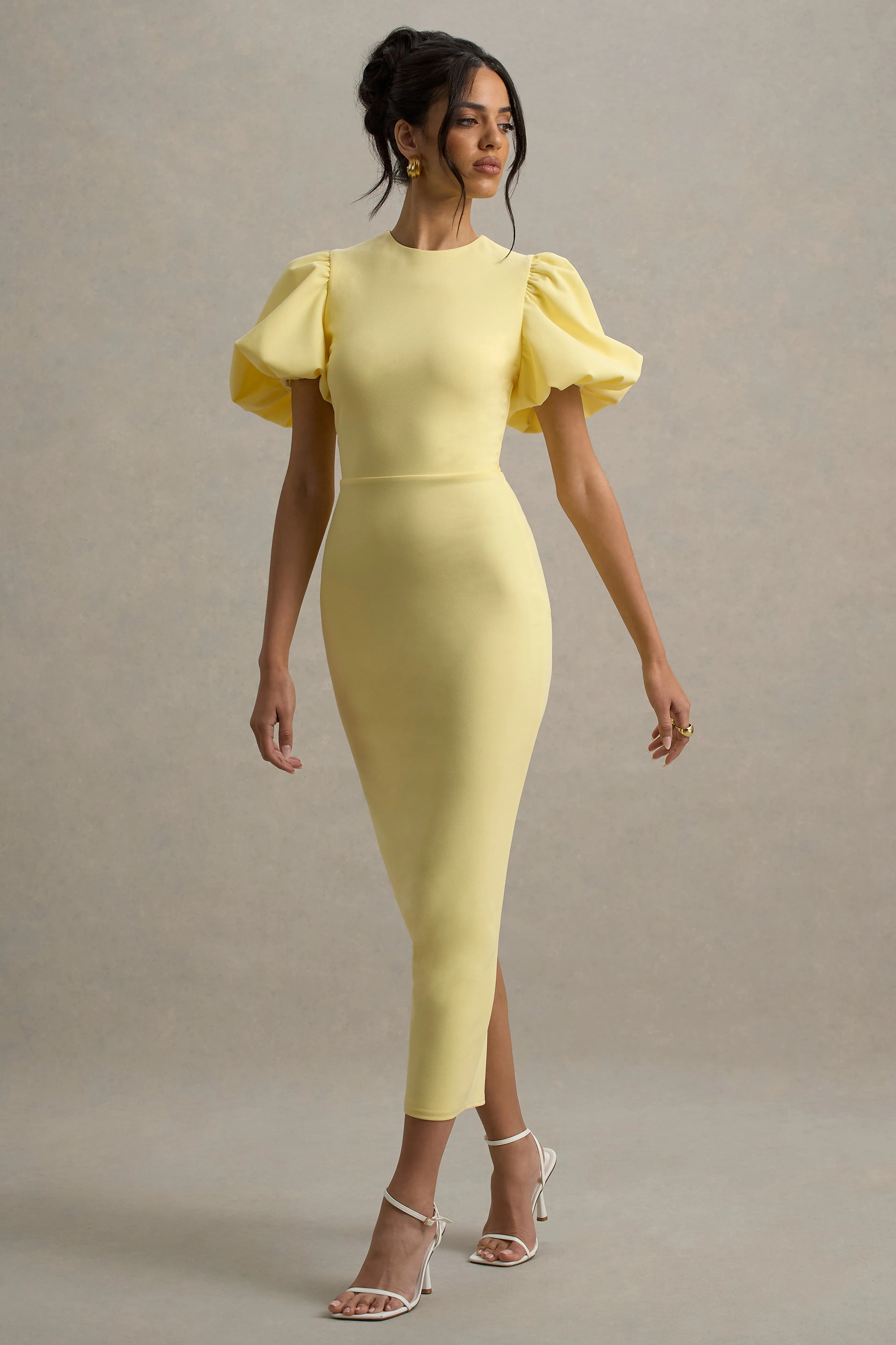 Dakota | Lemon Puff-Sleeve Midi Dress Club L London