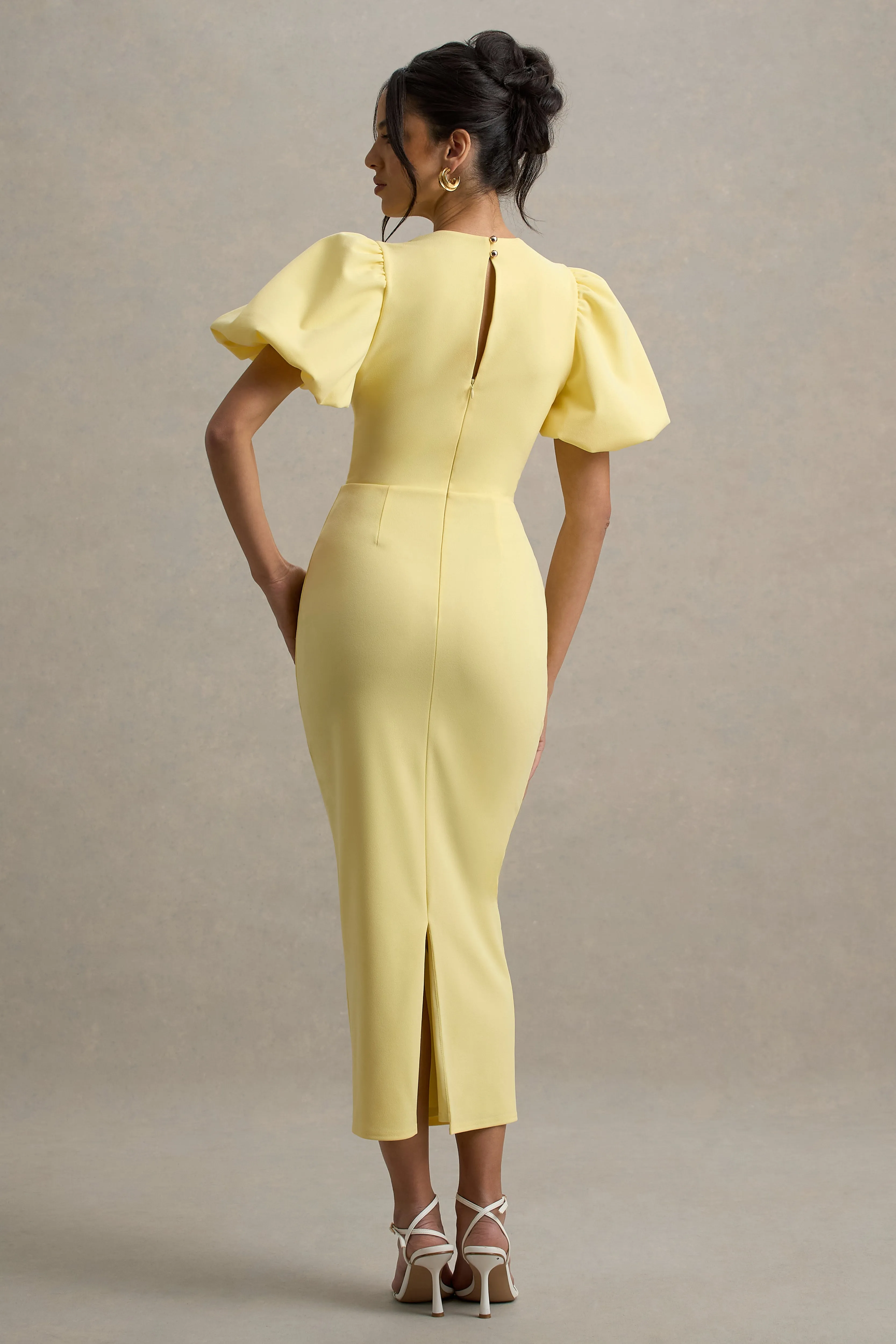 Dakota | Lemon Puff-Sleeve Midi Dress Club L London