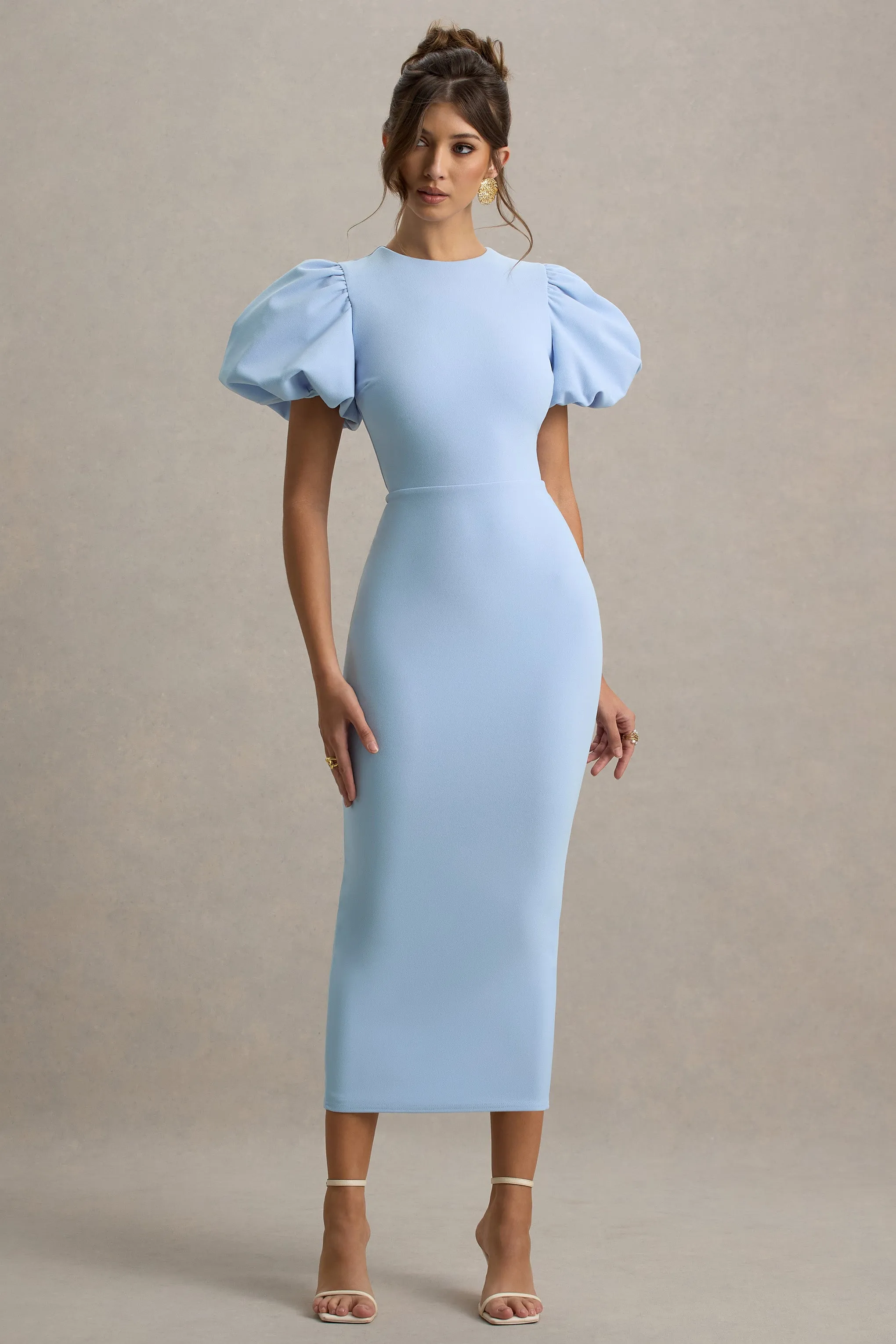 Dakota | Powder Blue Puff-Sleeve Midi Dress Club L London