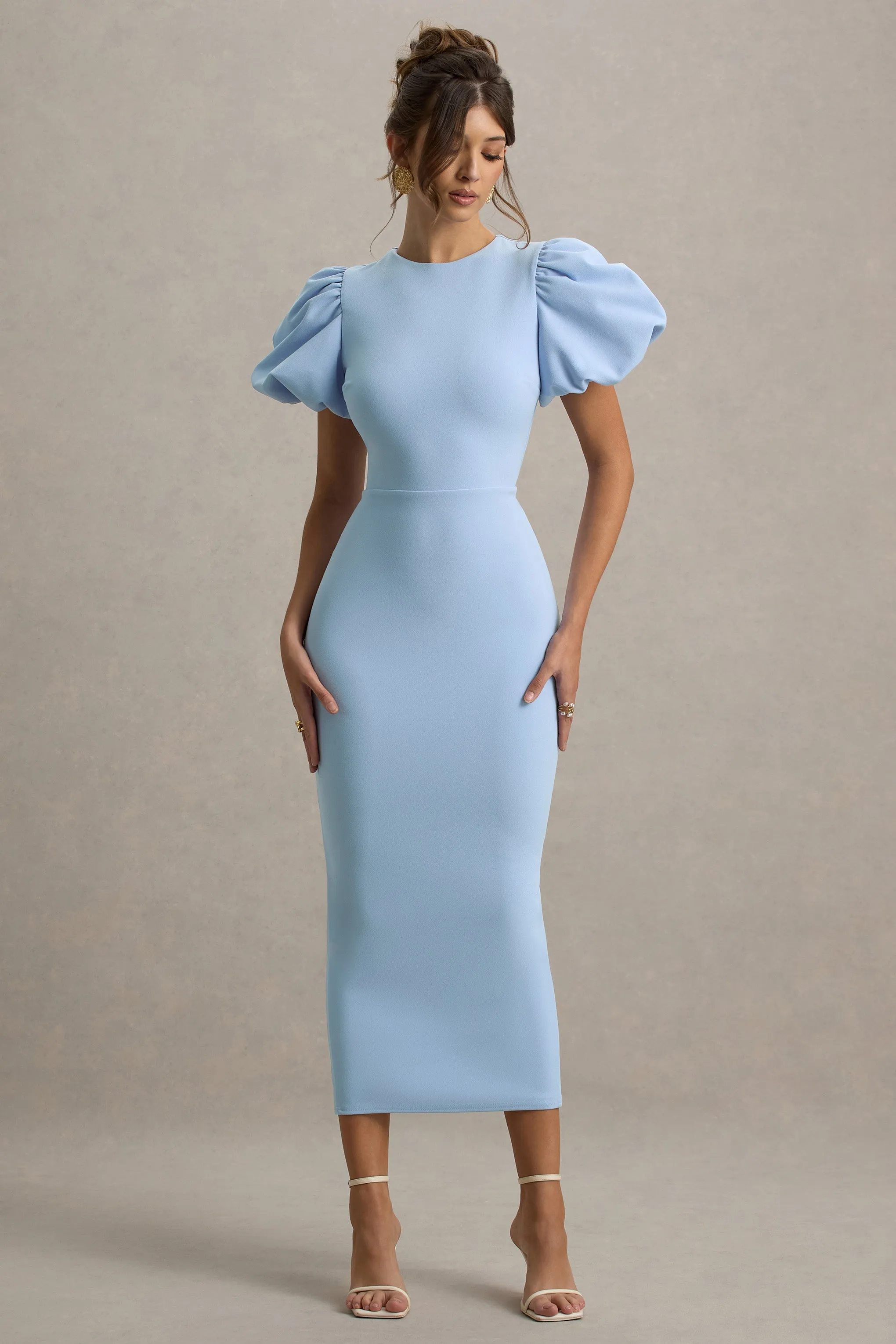 Dakota | Powder Blue Puff-Sleeve Midi Dress Club L London