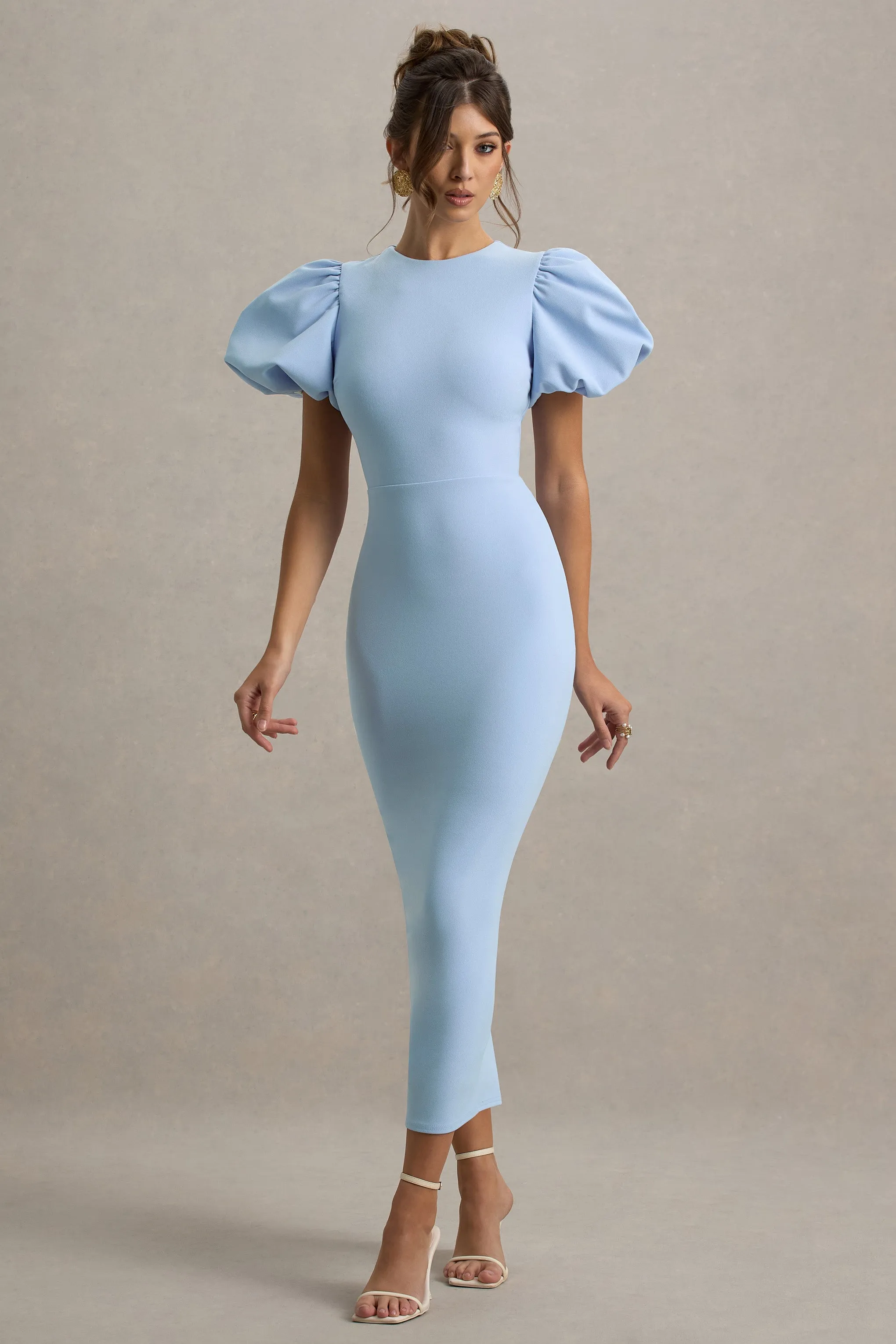 Dakota | Powder Blue Puff-Sleeve Midi Dress Club L London