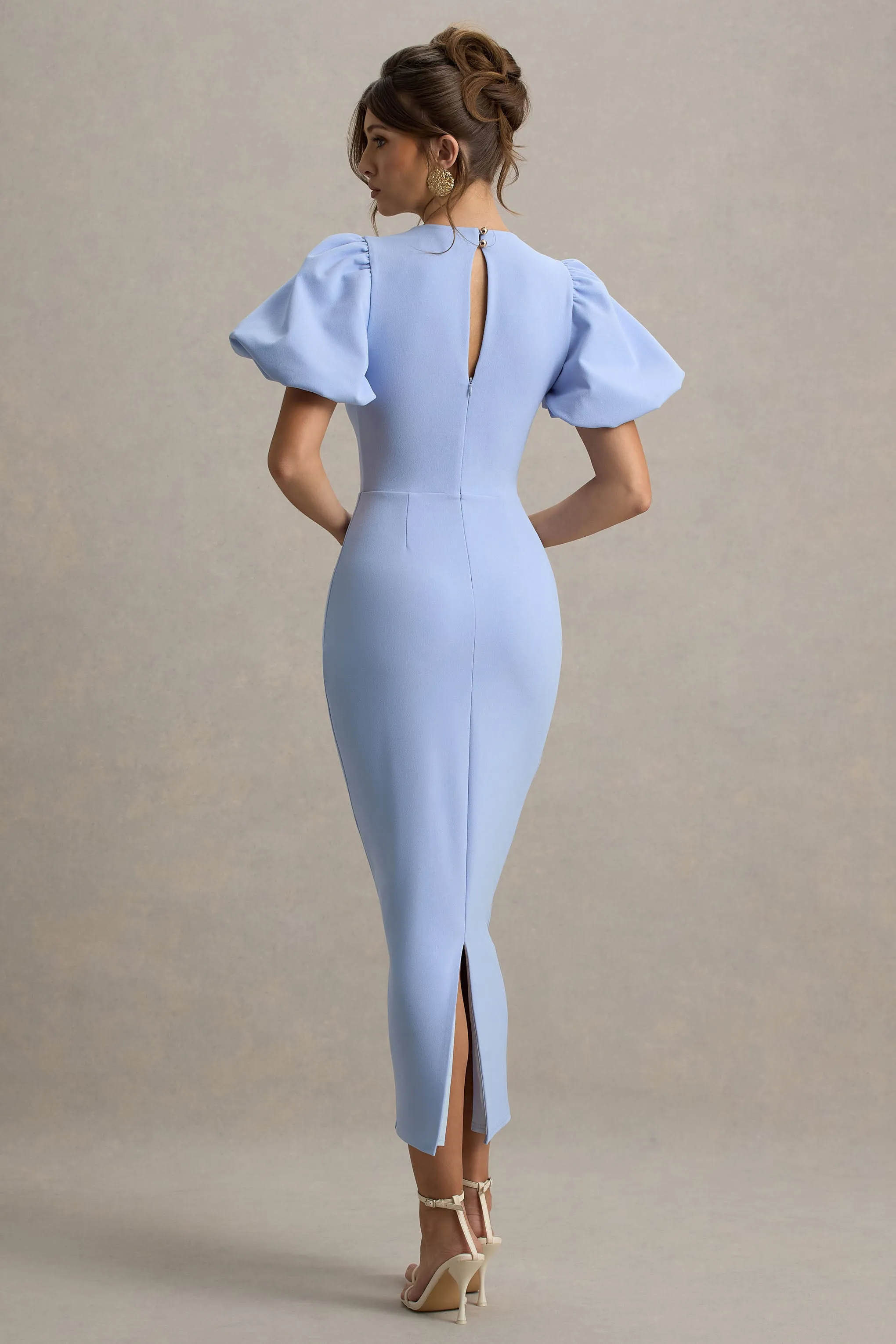 Dakota | Powder Blue Puff-Sleeve Midi Dress Club L London