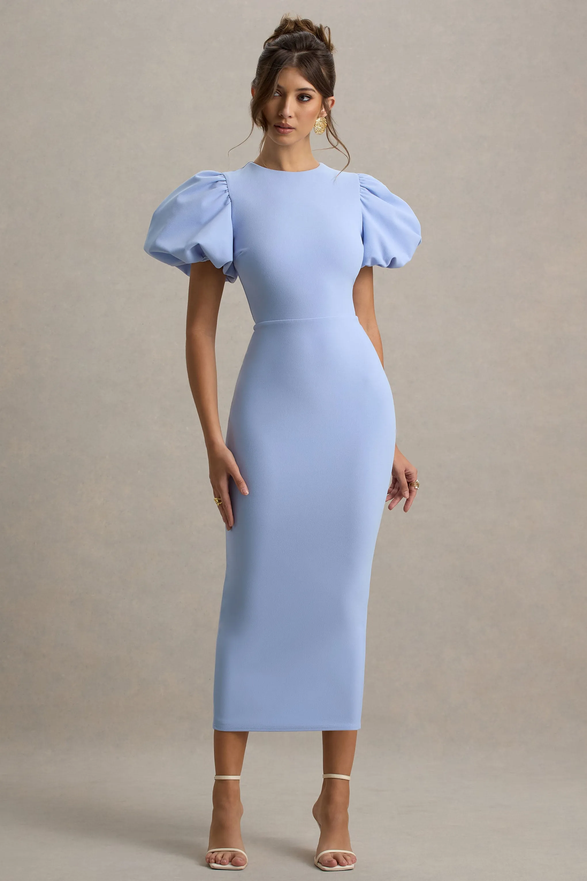 Dakota | Powder Blue Puff-Sleeve Midi Dress Club L London