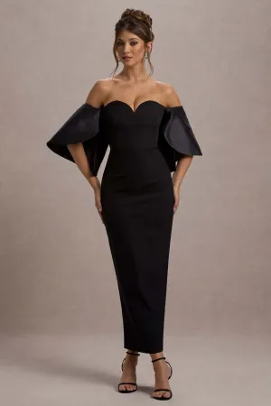 Dalani | Black Corset Maxi Dress With Satin Puff Sleeves Club L London