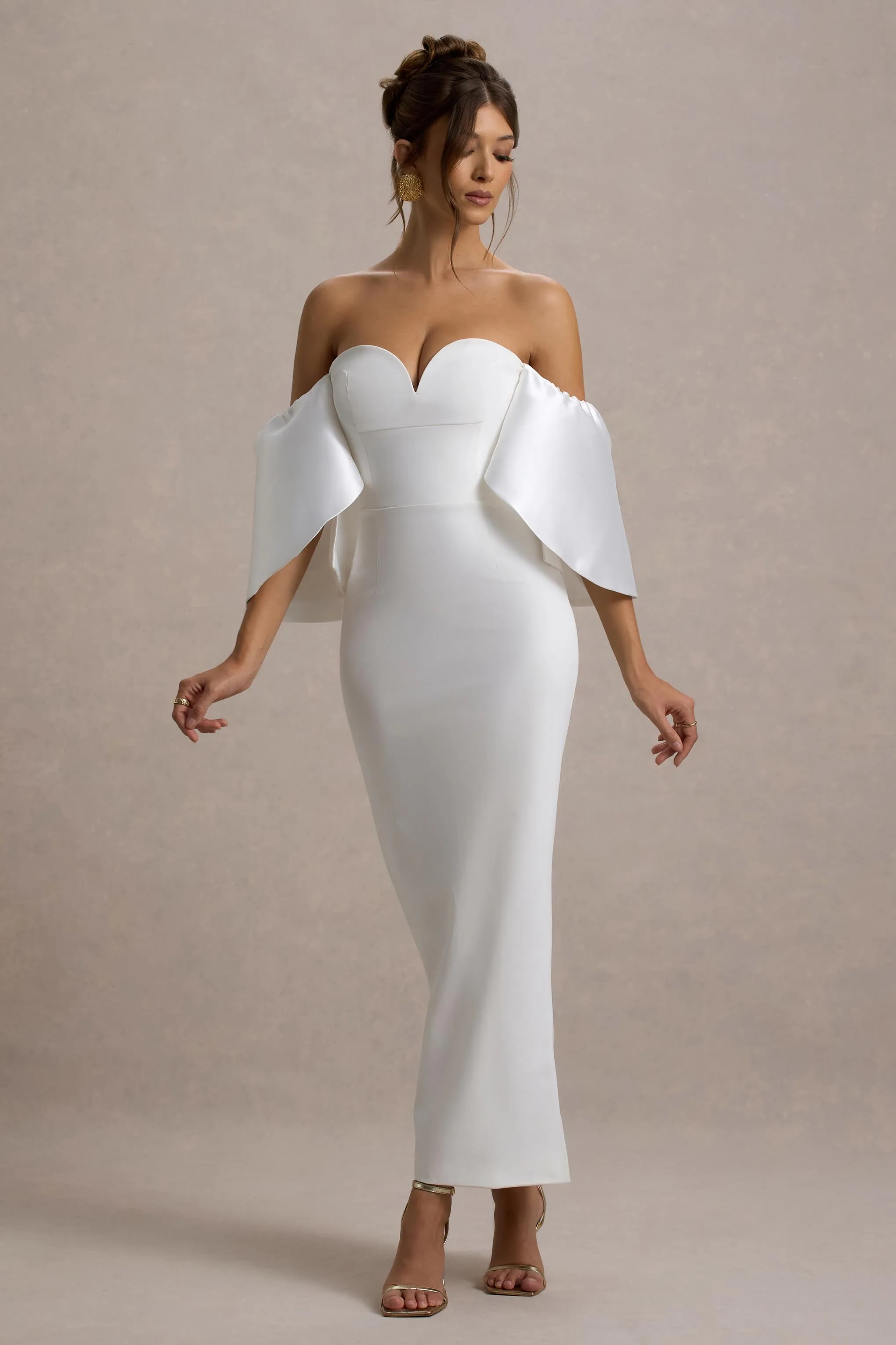 Dalani | White Corset Maxi Dress With Satin Puff Sleeves Club L London