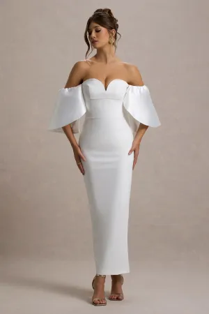 Dalani | White Corset Maxi Dress With Satin Puff Sleeves Club L London