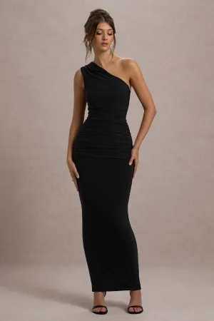 Dalarie | Black One-Shoulder Gathered Maxi Dress Club L London
