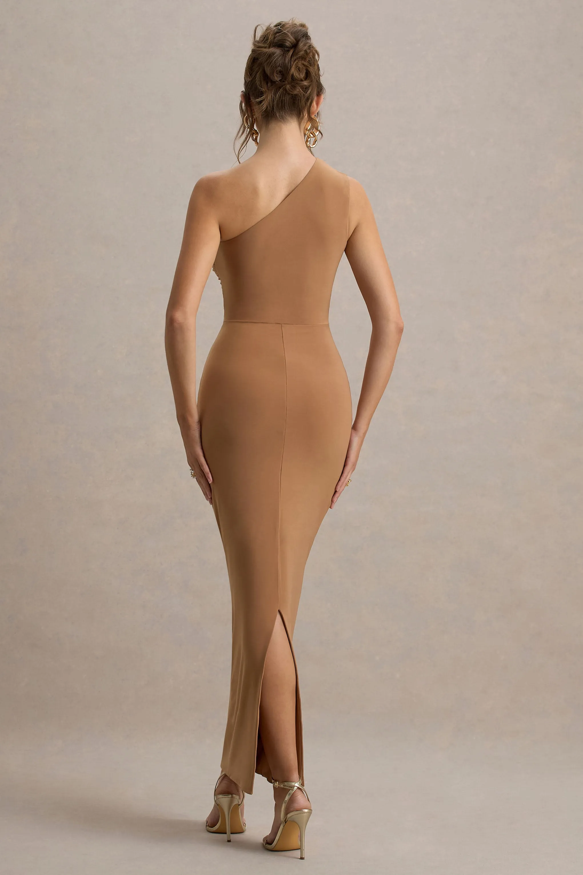 Dalarie | Brown One-Shoulder Gathered Maxi Dress Club L London
