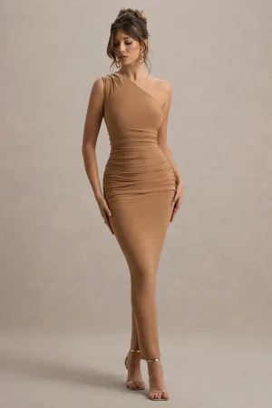 Dalarie | Brown One-Shoulder Gathered Maxi Dress Club L London