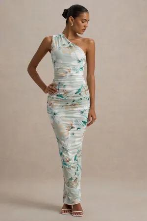 Dalarie | Green Floral Print One-Shoulder Gathered Maxi Dress Club L London
