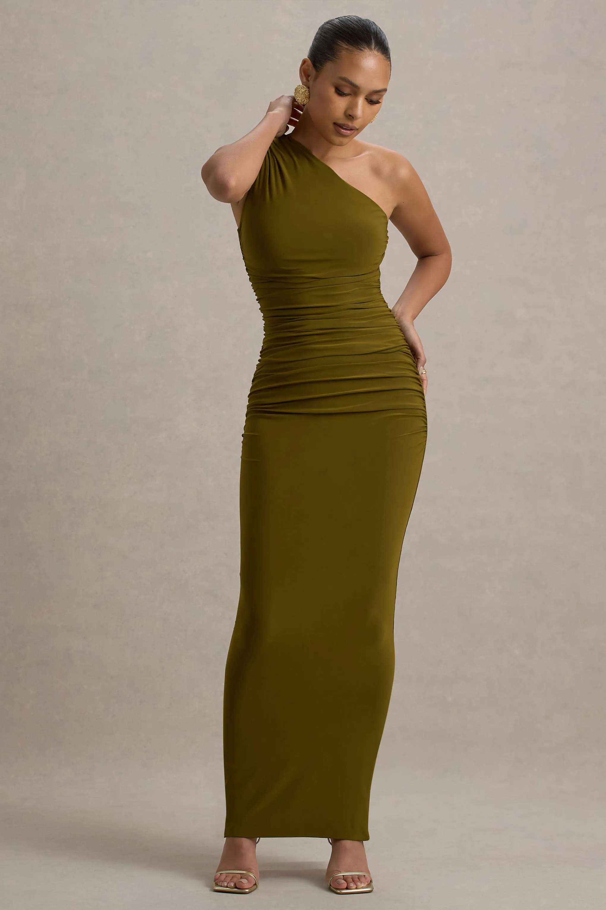 Dalarie | Green One-Shoulder Gathered Maxi Dress Club L London
