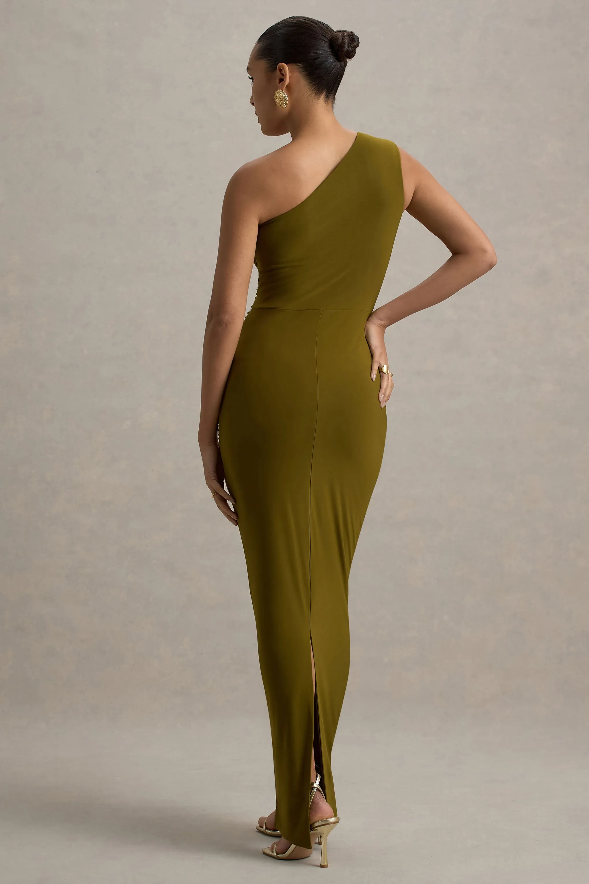 Dalarie | Green One-Shoulder Gathered Maxi Dress Club L London