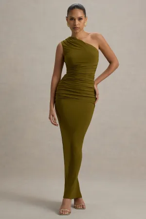 Dalarie | Green One-Shoulder Gathered Maxi Dress Club L London
