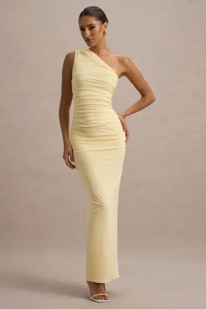 Dalarie | Pale Lemon One-Shoulder Gathered Maxi Dress Club L London