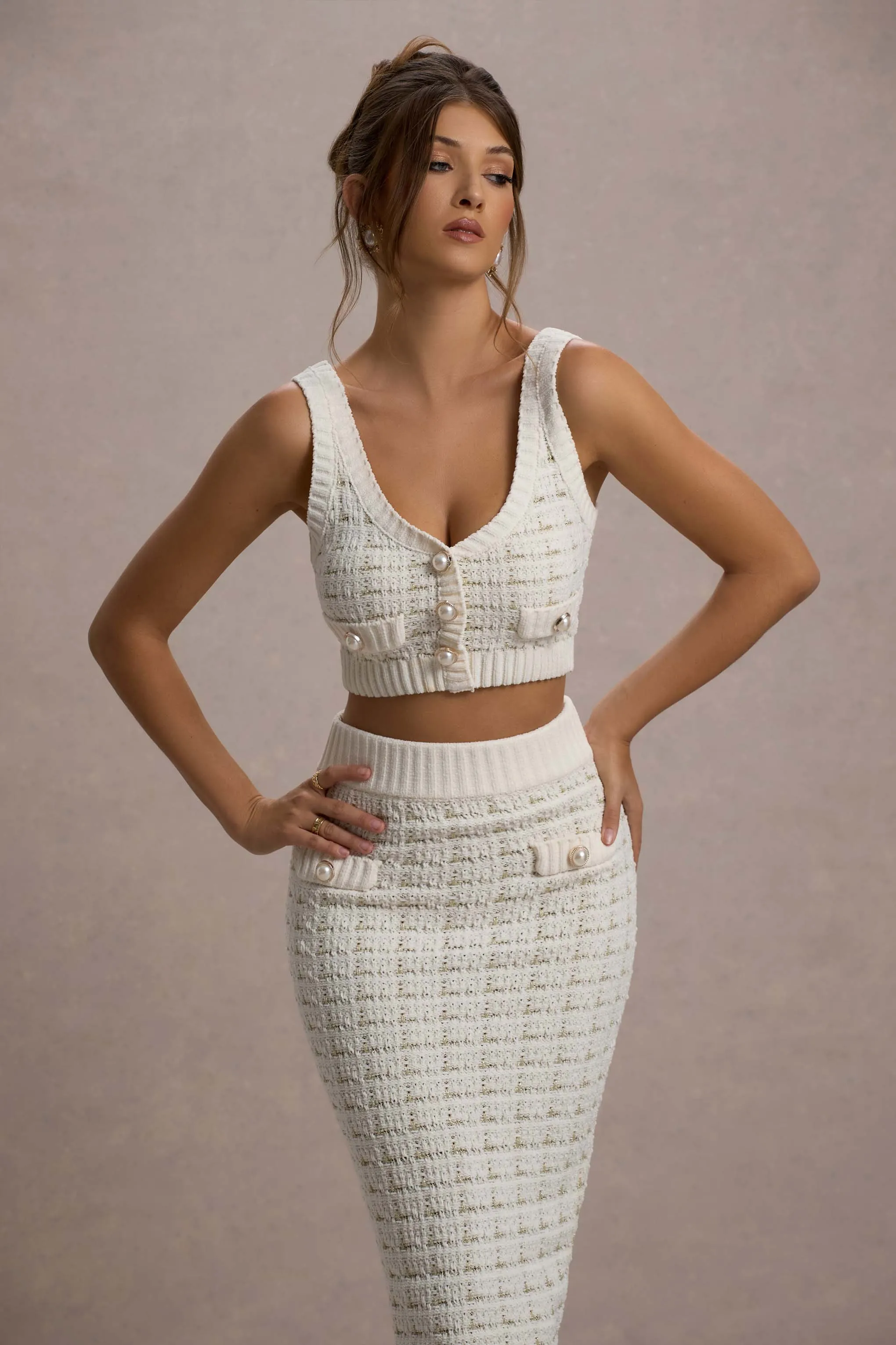 Dee | Cream Boucle Crop Top Club L London