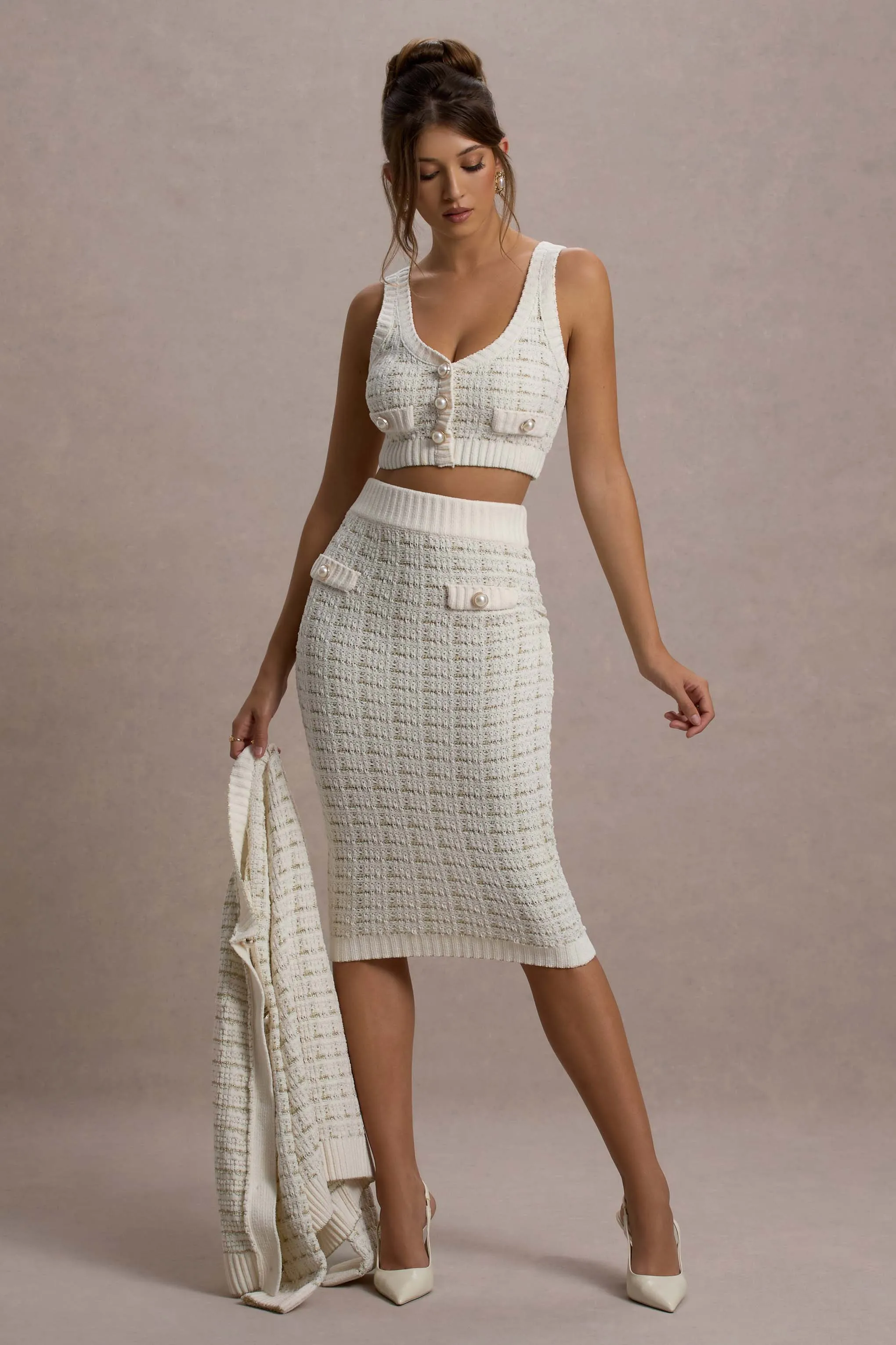 Dee | Cream Boucle Crop Top Club L London