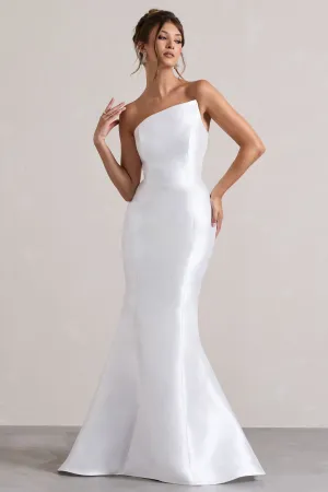Define | White Satin Asymmetric Fishtail Maxi Dress Club L London