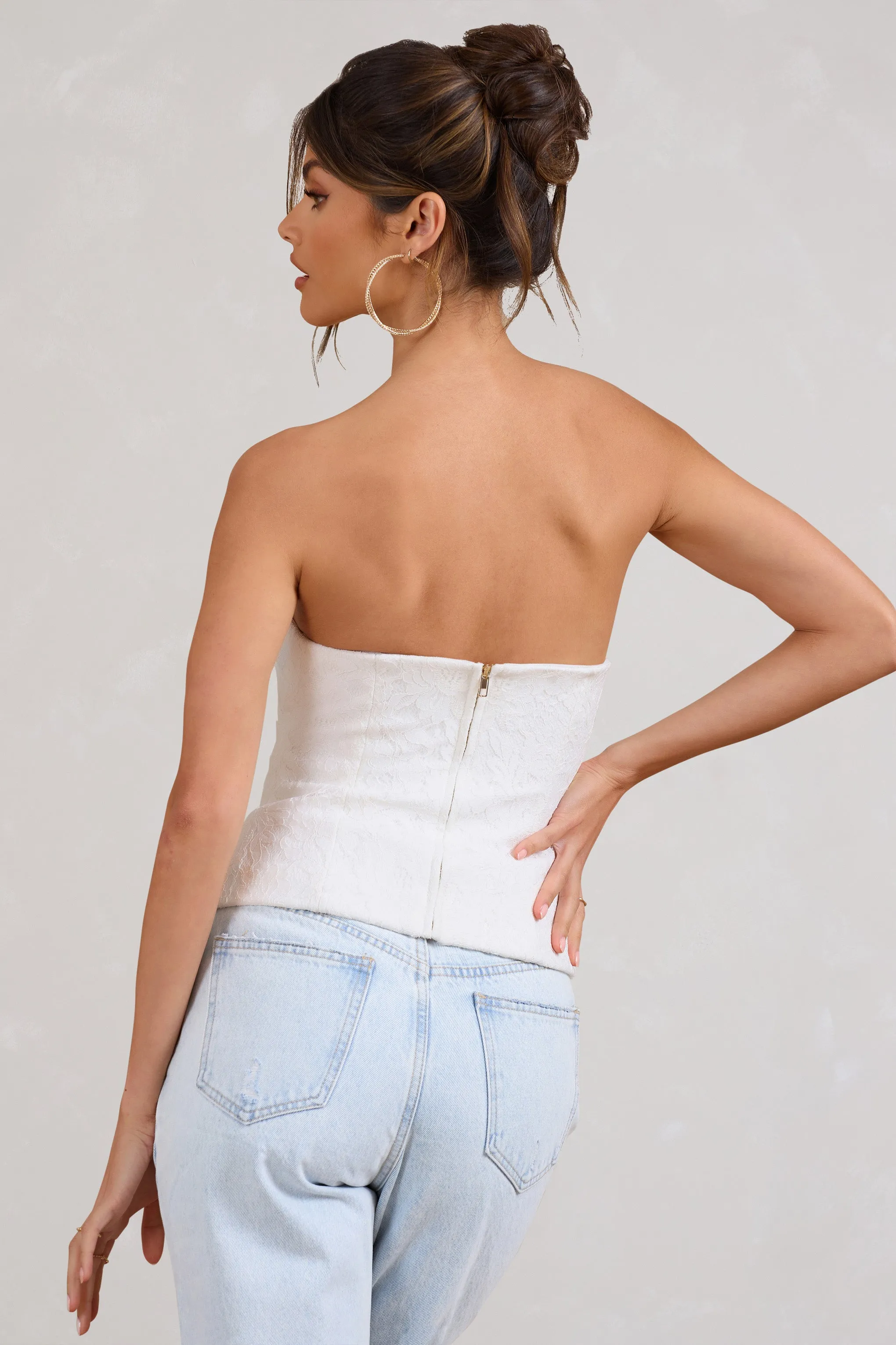 Delicacy | White Lace V-Neck Bandeau Corset Top Club L London