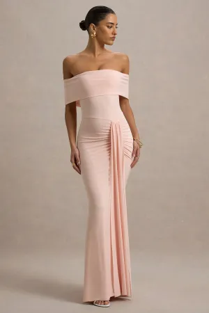 Delma | Pink Bardot Maxi Dress With Drape Detail Club L London