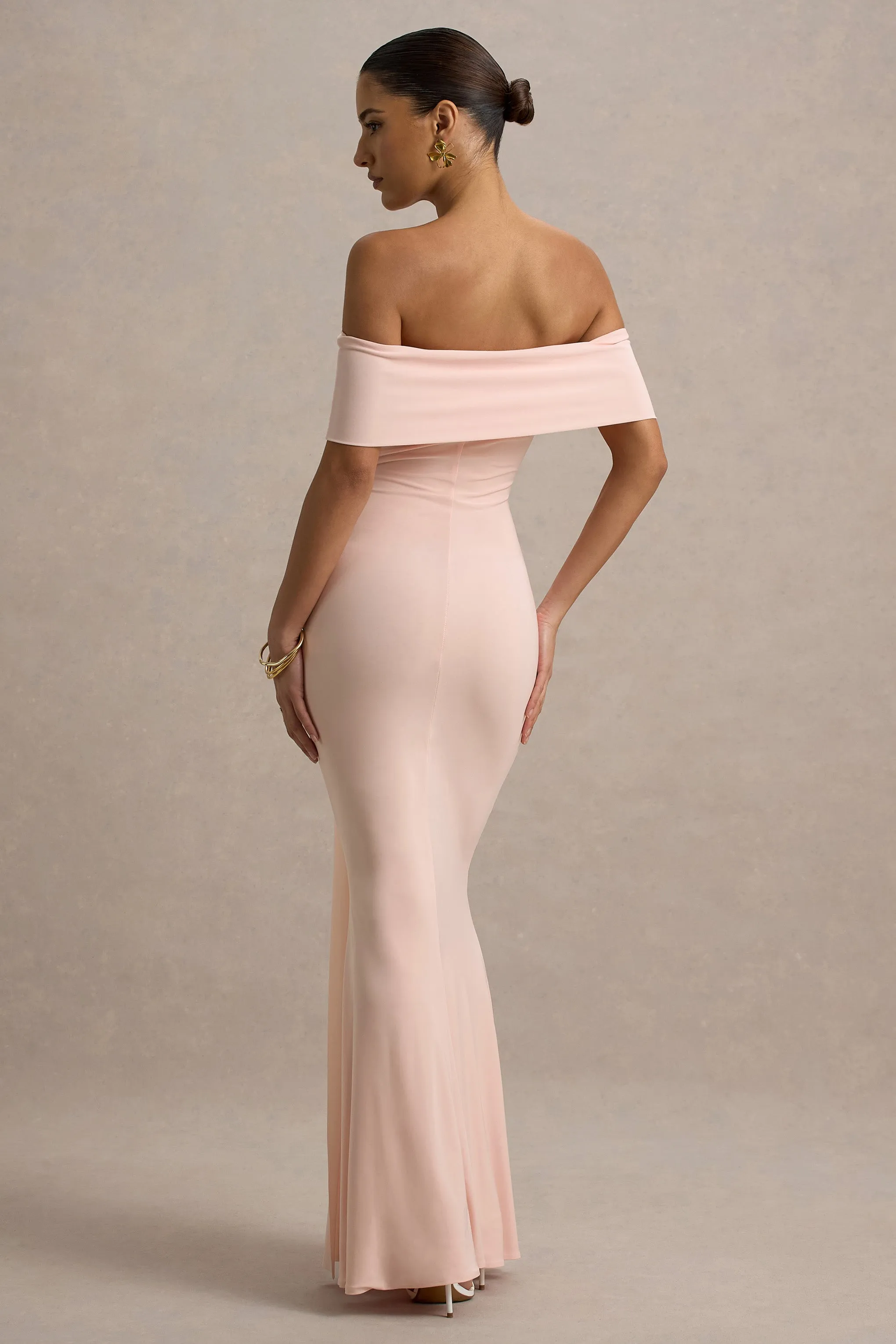 Delma | Pink Bardot Maxi Dress With Drape Detail Club L London