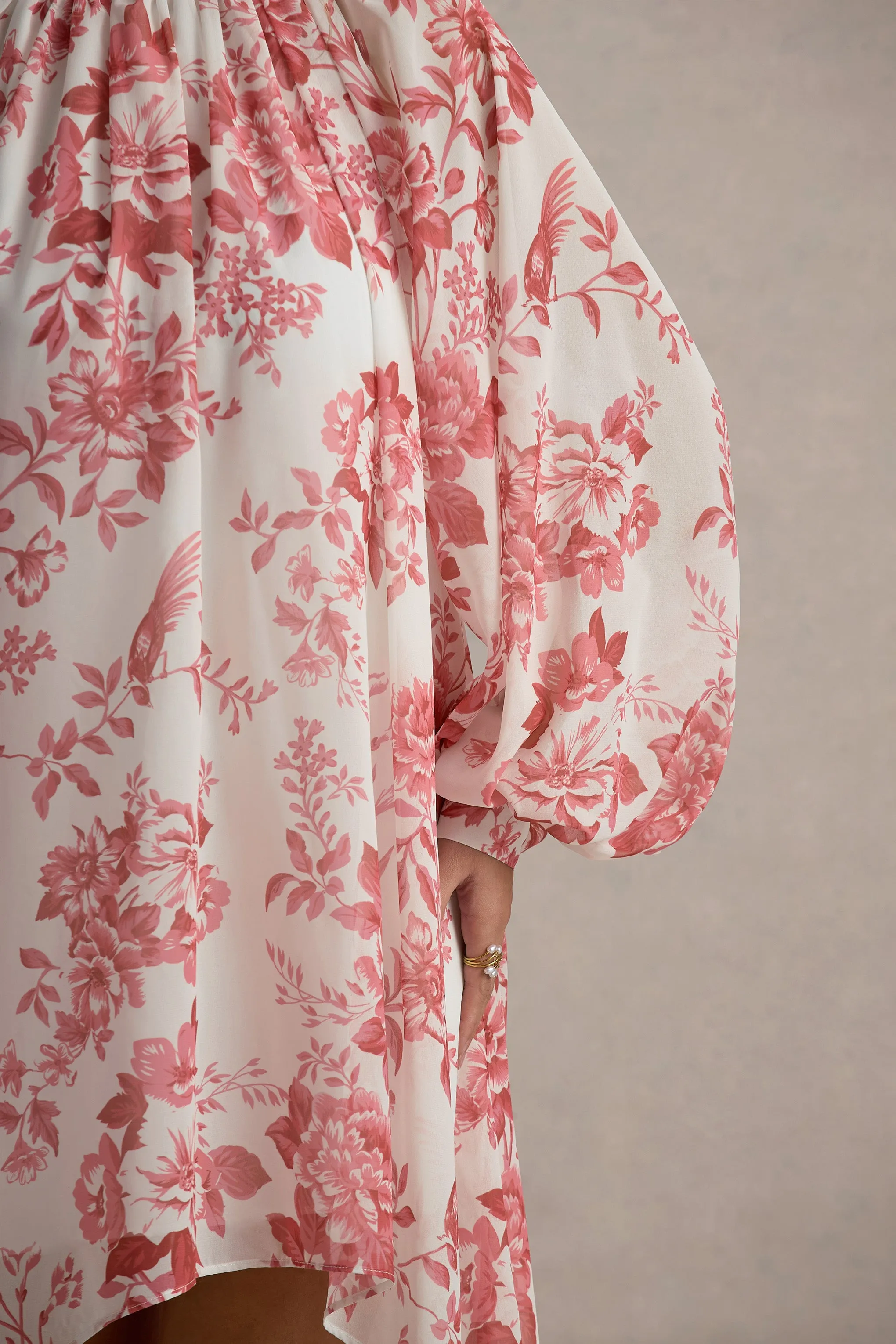 Delphia | Pink Porcelain Print High-Neck Maxi Dress With High-Low Hem Club L London
