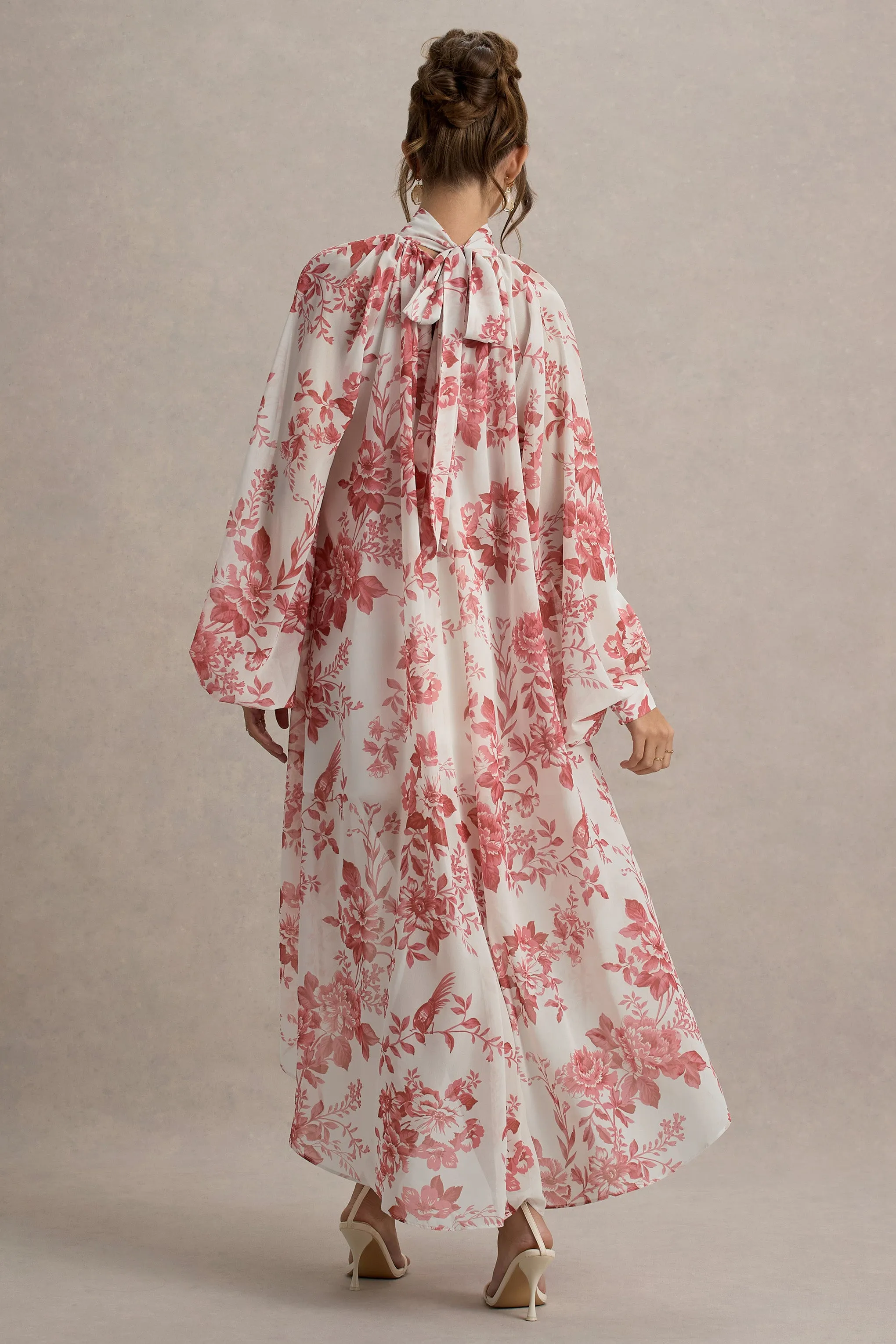 Delphia | Pink Porcelain Print High-Neck Maxi Dress With High-Low Hem Club L London
