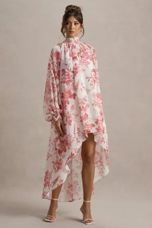 Delphia | Pink Porcelain Print High-Neck Maxi Dress With High-Low Hem Club L London