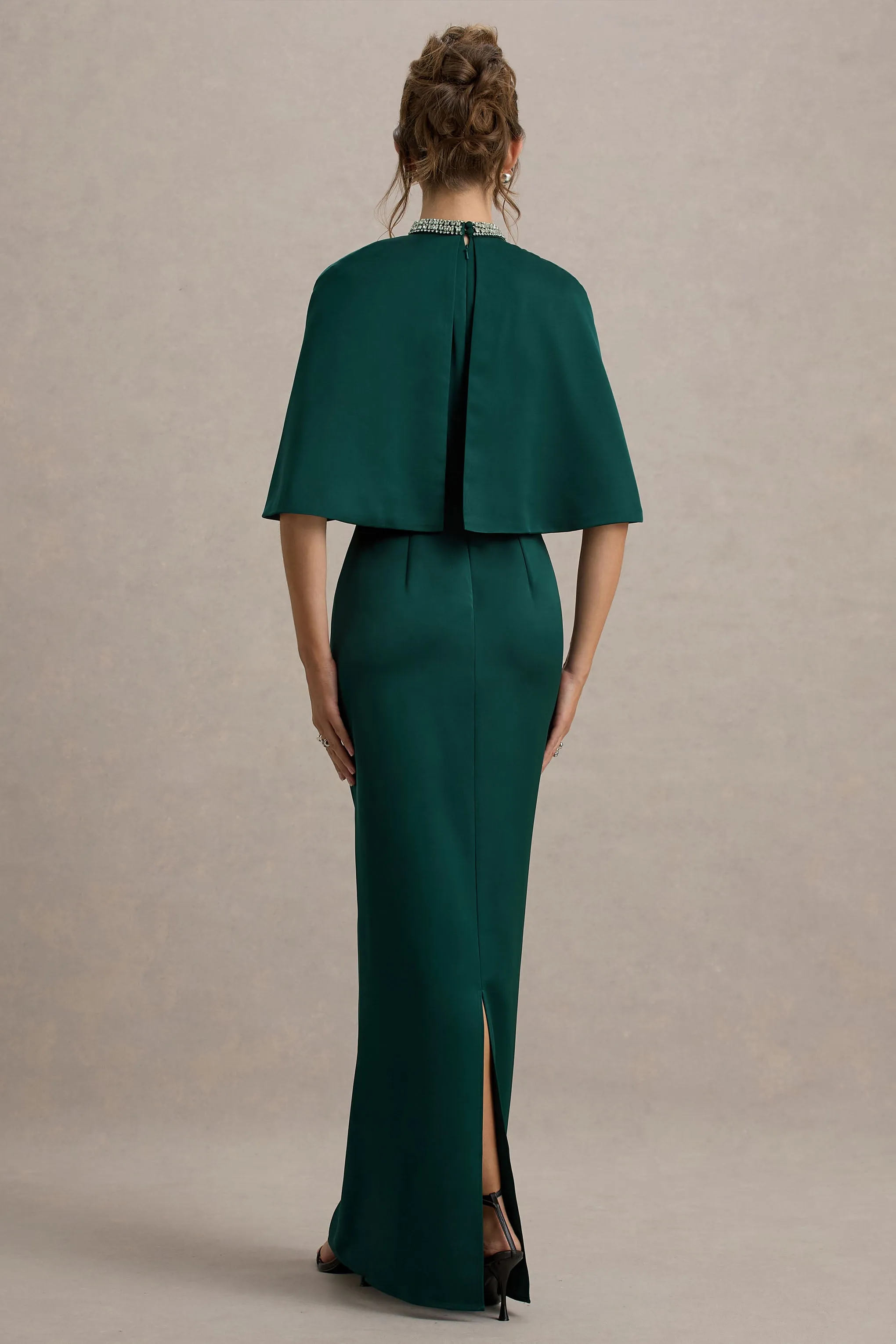 Diletta | Bottle Green Cape Maxi Dress Club L London