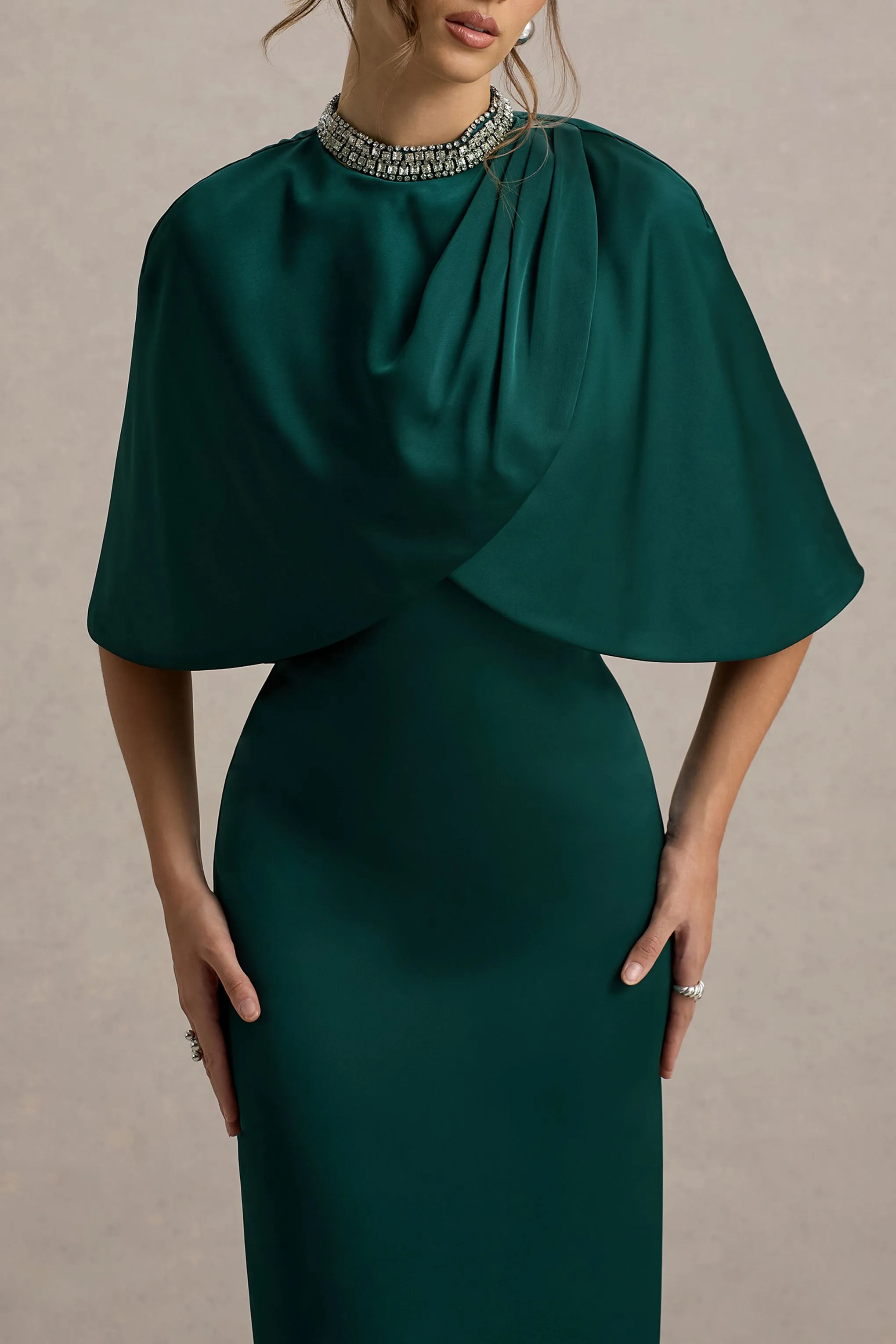 Diletta | Bottle Green Cape Maxi Dress Club L London