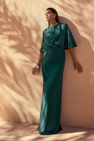 Diletta | Bottle Green Cape Maxi Dress Club L London