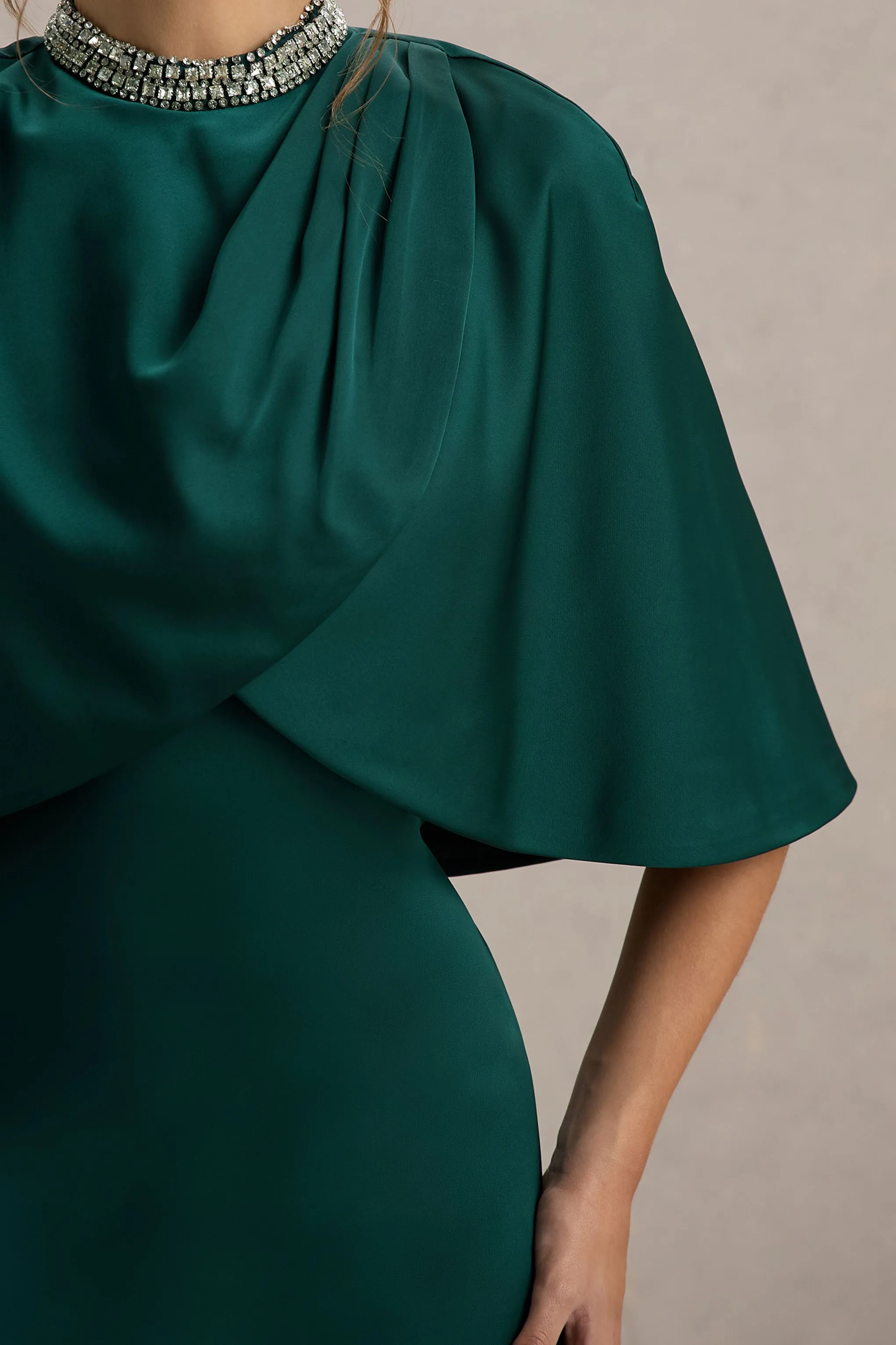 Diletta | Bottle Green Cape Maxi Dress Club L London