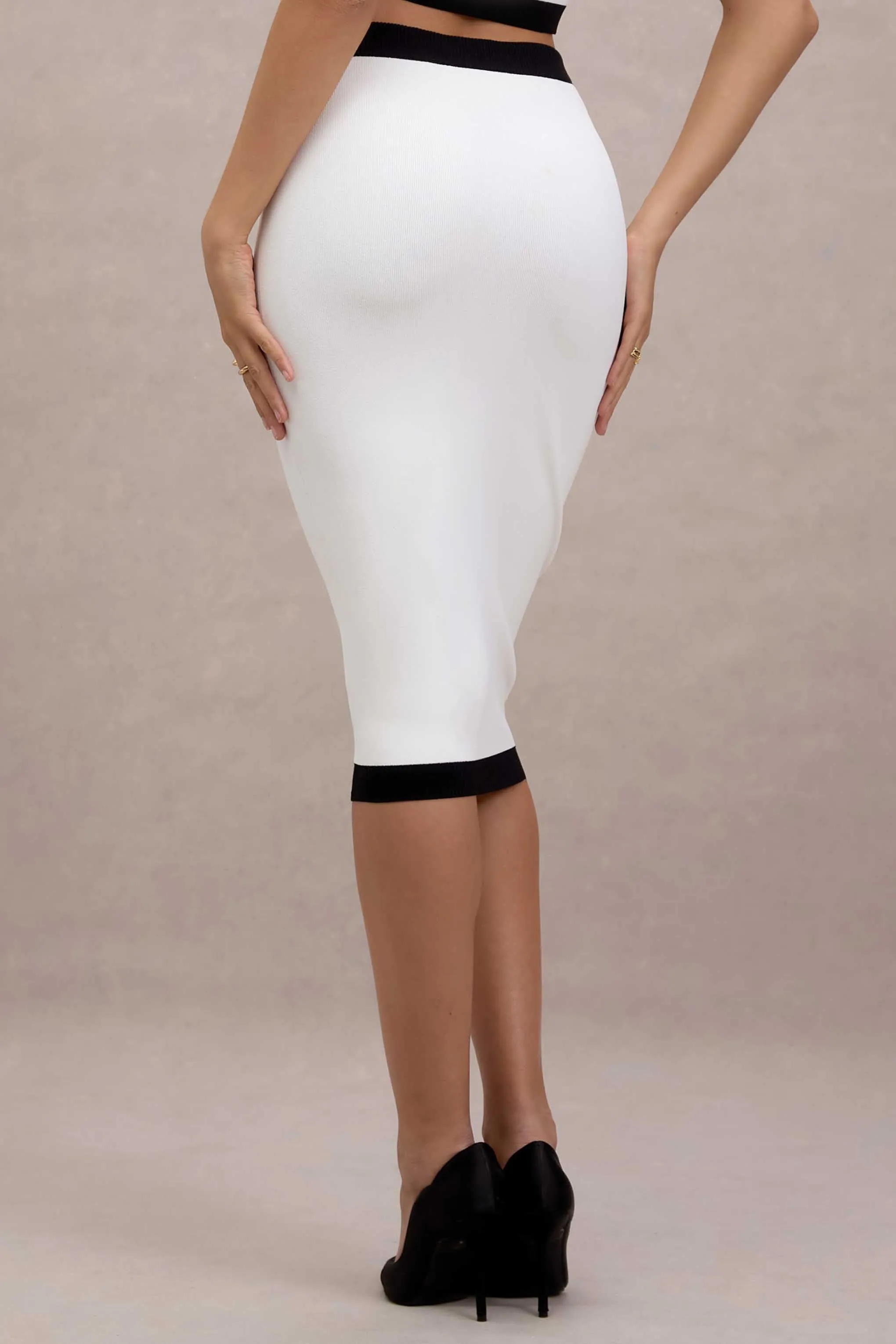 Dione | Black & White Knit Midi Skirt Club L London