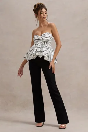 Divina | White & Black Polka Dot Strapless Ruffled Jumpsuit Club L London