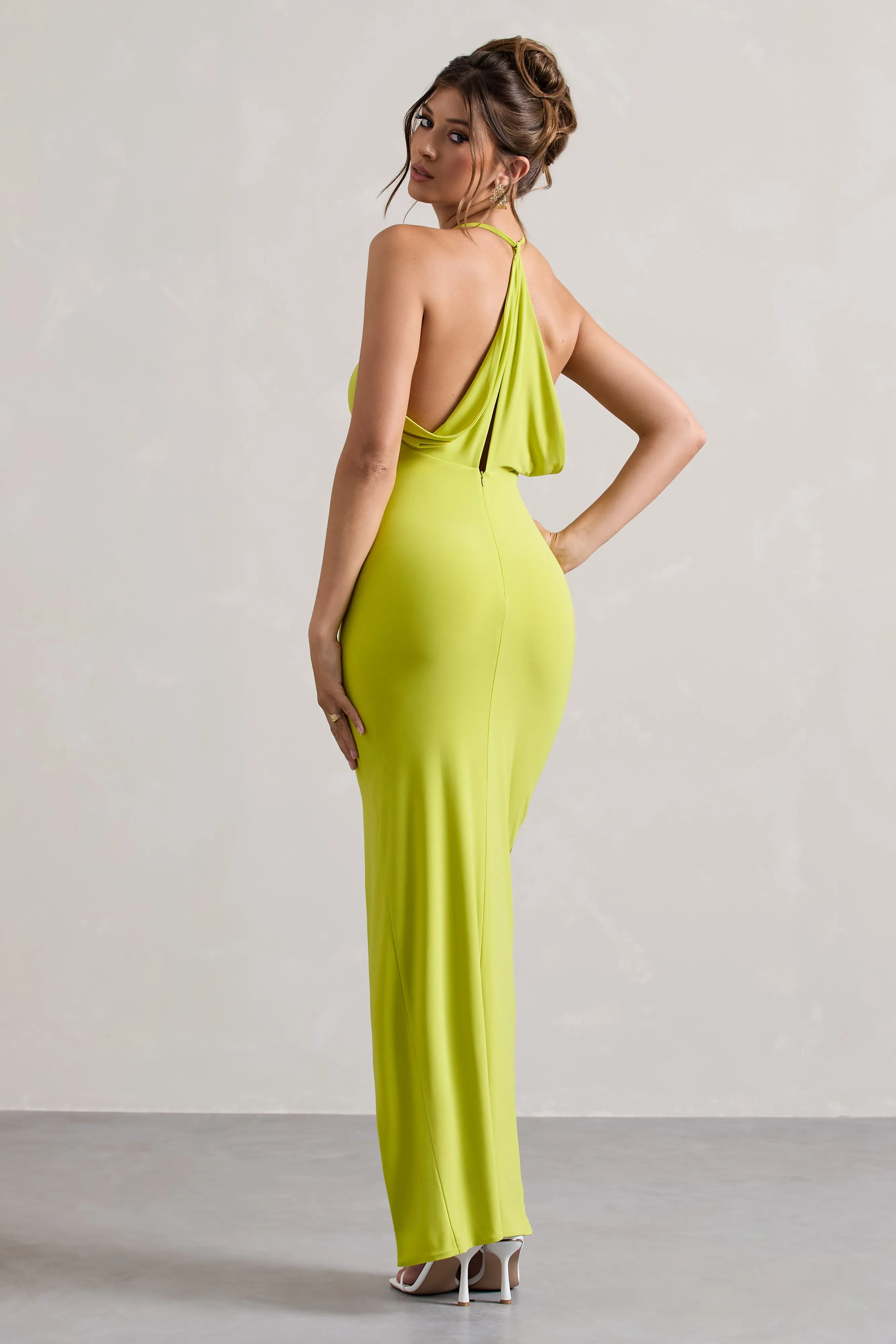Domenica | Lime Green Halter-Neck Wrap Maxi Dress Club L London