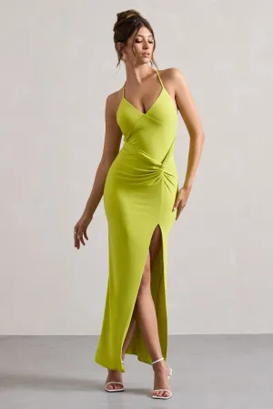Domenica | Lime Green Halter-Neck Wrap Maxi Dress Club L London